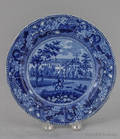 Historical blue Staffordshire Harvard College plate 19th c
