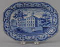 Historical blue Staffordshire Boston Hospital serving dish 19th c