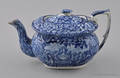 Historical blue Staffordshire Franklins Tomb teapot 19th c