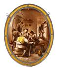 19th C Swiss Stained Glass Oval Tavern Scene