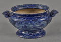 Historical blue Staffordshire American Ship in Port sugar bowl 19th c