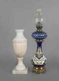 French faiance and blue cut to clear table lamp