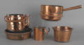 Group of five pieces of copper cookware