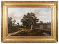19th C Oil English Village Landscape w Figures