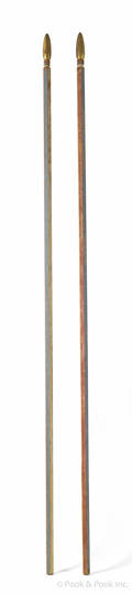 Pair of carved and painted parade staffs