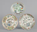 Three famille rose export plates
