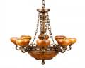 Gilt Bronze  Alabaster Twelve Light Chandelier