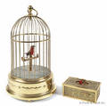 German brass music box with a songbird