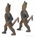 Pair of cast iron Hessian andirons 19th c