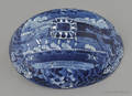 Historical blue Staffordshire Landing of Lafayette tureen cover 19th c