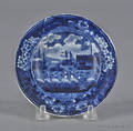 Historical blue Staffordshire Landing of Lafayette cup plate 19th c