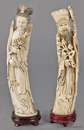 Two Chinese carved ivory figures of guanyin and a male deity