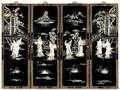Set of four oriental lacquer panels with mother of pearl appliqu figures
