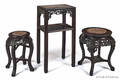 Three Chinese carved hardwood marble top stands