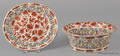 Chinese export porcelain orange bird and butterfly reticulated basket and undertray