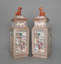 Pair of Chinese rose mandarin covered jars