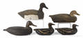 Five carved and painted duck decoys