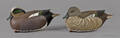 Pair of carved and painted green winged teal duck decoys