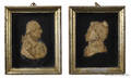 Pair of wax portrait framed busts of George and Martha Washington
