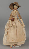 Carved and painted wooden peg doll mid 19th c