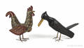 Carved and painted crow and rooster mid 20th c