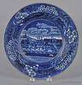 Historical blue Staffordshire Landing of Lafayette soup bowl 19th c
