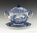 Historical blue Staffordshire Alms House Boston tureen 19th c