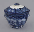 Historical blue Staffordshire Commodore MacDonnoughs Victory sugar bowl and cover 19th c