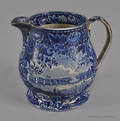 Historical blue Staffordshire View of the Erie Canal pitcher 19th c