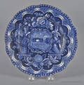Historical blue Staffordshire America and Independence plate 19th c