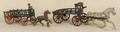 Two cast iron horse drawn stake wagons