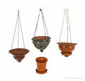 Three Pennsylvania redware hanging flowerpots 19th c