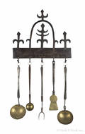 Assembled Pennsylvania wrought iron and brass utensil set