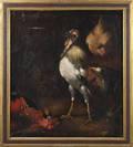 Continental oil on canvas of fighting cocks