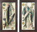 Pair of relief lithographs of a stringer of fish