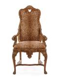 Carved  Stained Italian Upholstered Armchair
