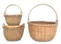 Set of three nesting split oak baskets with swing handles