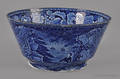 Historical blue Staffordshire Lafayette at Franklins Tomb serving bowl 19th c
