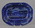 Historical blue Staffordshire Landing of Lafayette vegetable dish 19th c