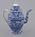 Historical blue Staffordshire Virginia Church coffee pot 19th c