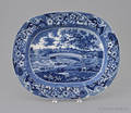 Historical blue Staffordshire Upper Ferry Bridge over the River Schuylkill platter 19th c