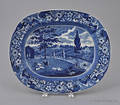 Historical blue Staffordshire Mendenhall Ferry platter 19th c
