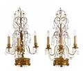 Pair of French Crystal Three Light Girandoles