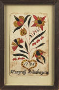  small Pennsylvania watercolor on paper fraktur bookplate for