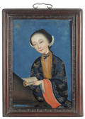 Chinese reverse painting of a woman mid 19th c