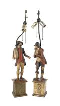Pair of carved and painted figural table lamps