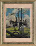 Oil on board Civil War battle scene with General Grant on horseback