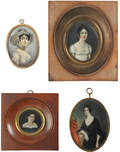 Four watercolor on ivory female portraits