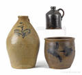 Stoneware jug with cobalt floral decoration