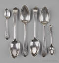 Six Portsmouth New Hampshire bright cut silver spoons